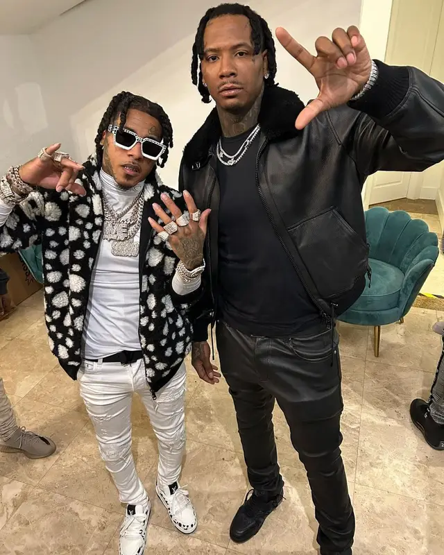 Moneybagg Yo outfit in Louis Vuitton and Amiri, 2023