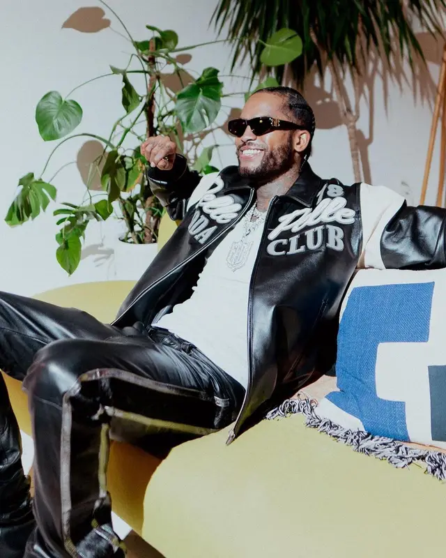 Dave East outfit in Pelle Pelle, KillOffSeason, and Balenciaga, 2022