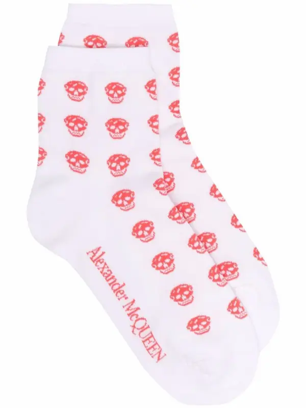 Alexander McQueen Skull Logo Intarsia Socks In White $110