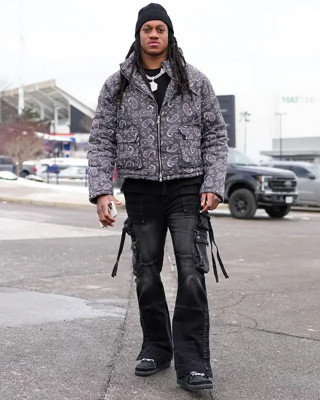 Tremaine Edmunds outfit in Mnml, Amiri, and Nike, 2023