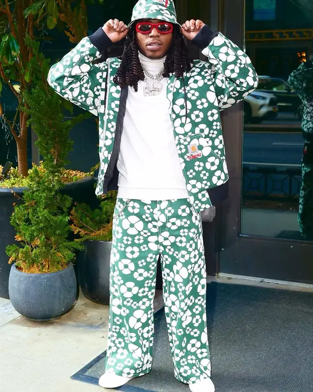 Jacquees outfit in Bottega Veneta, Carhartt, and Marni, 2023
