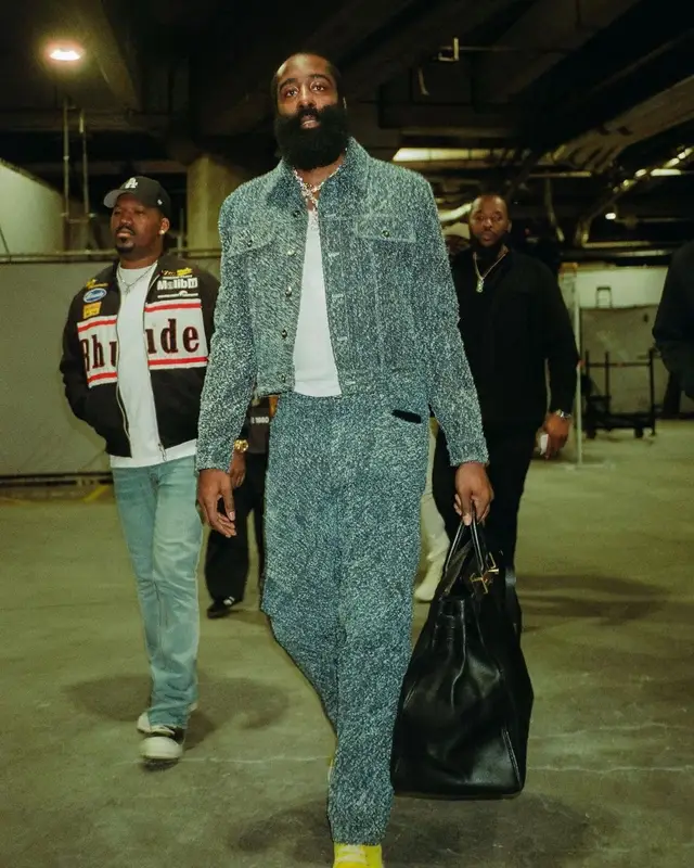 James Harden outfit in Bottega Veneta, Rick Owens, and Hermes, 2023
