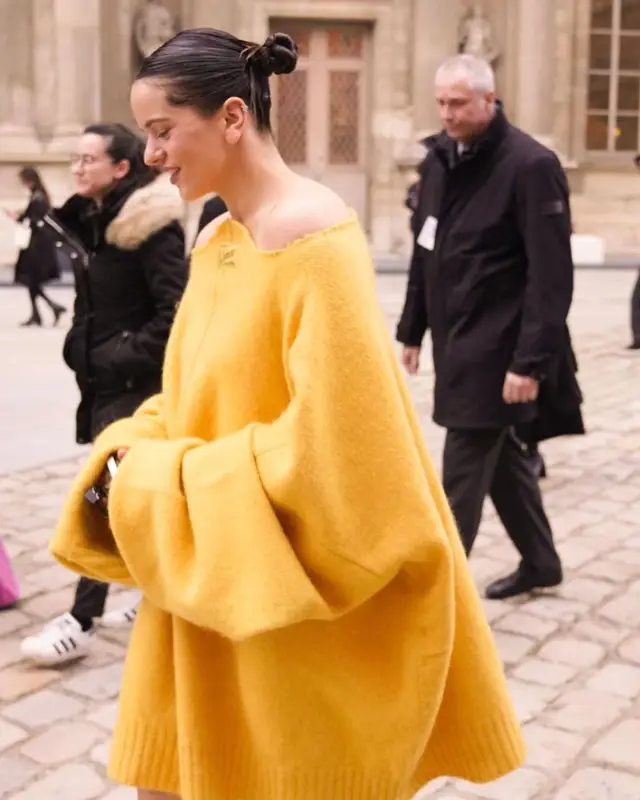 Rosalia outfit in Raf Simons, Versace, and Miu Miu, 2023
