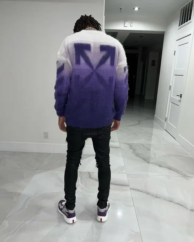 Skilla Baby outfit in Off-White, Amiri, and Prada, 2023