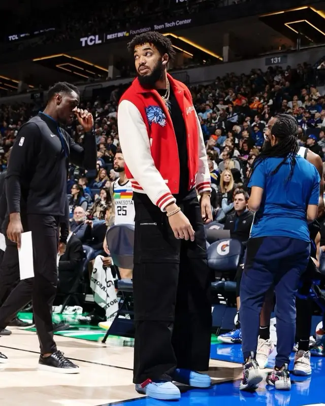 Karl Anthony Towns outfit in Louis Vuitton, Vetements, and Nike, 2023