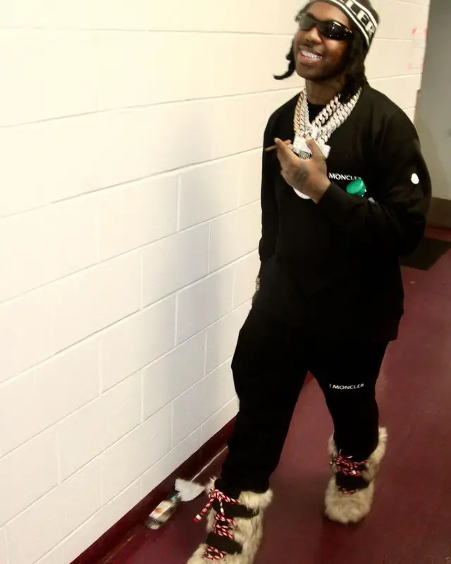 EST Gee outfit in Hyke and Moncler, 2023