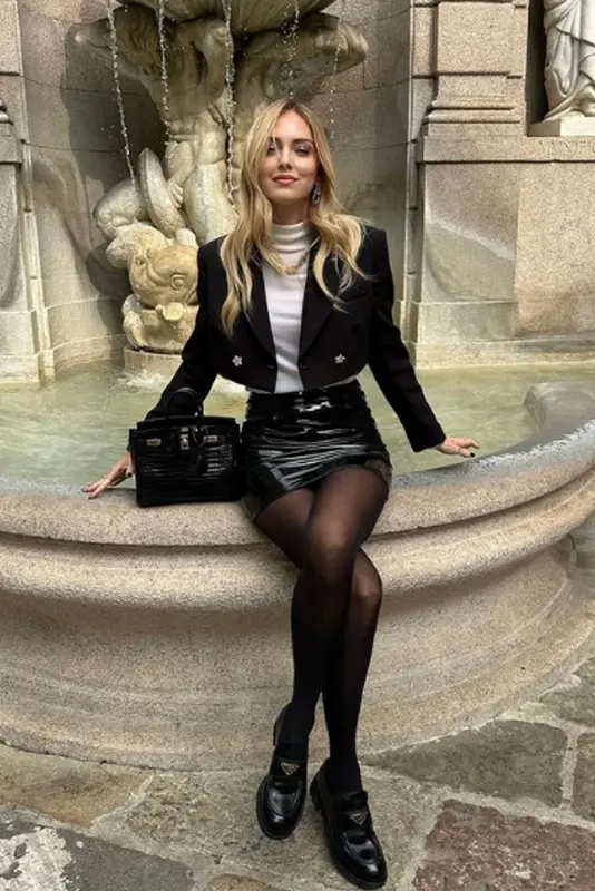Chiara Ferragni outfit in Prada, FashionNova, and Tiffany&Co, 2022