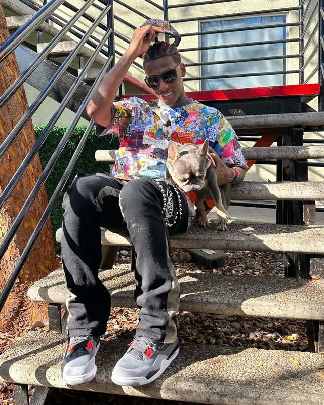 Famous Dex outfit in Section 8, Jordan, and Prada, 2023