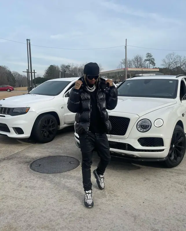Lil Gnar outfit in Amiri and Moncler, 2023