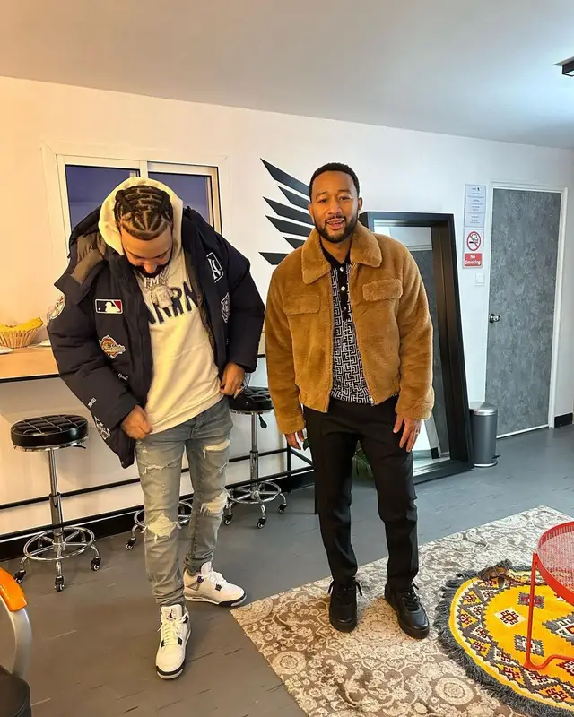 John Legend outfit in Amiri, Balmain, and Valentino, 2023