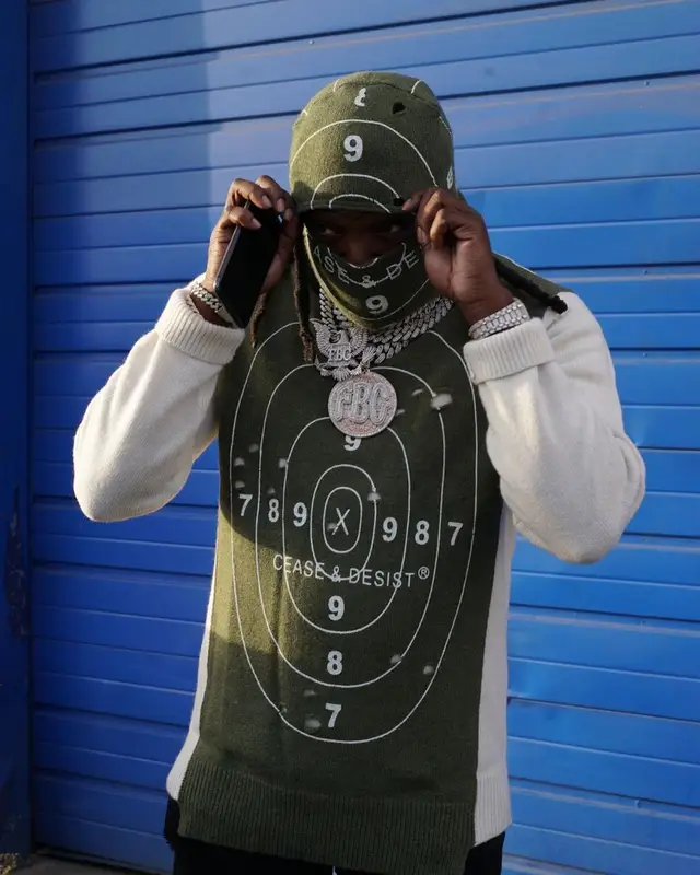 Young Scooter outfit in Cease±Desist, Amiri, and Timberland, 2022