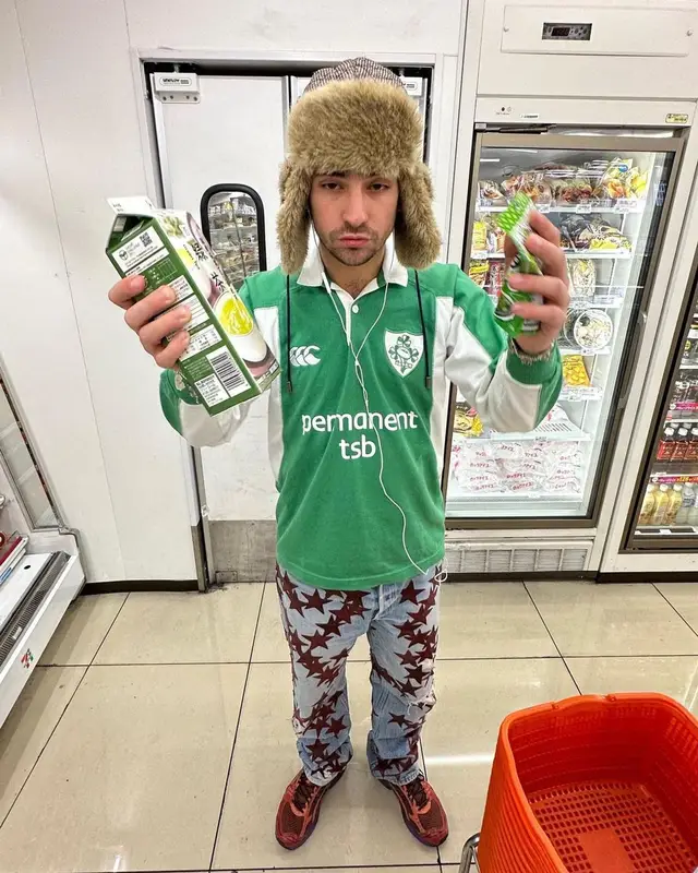 Yung Hurn outfit in Vintage, Chemist, and Apple, 2023