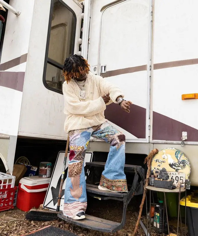 Jackboy outfit in Maison Mihara Yasuhiro, Kapital, and Rick Owens, 2023