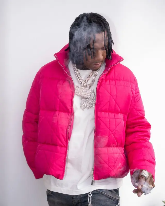 Moneybagg Yo outfit in ERL, Purple Brand, and Dior, 2023