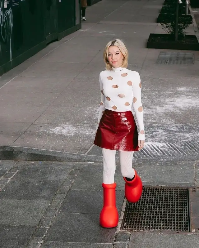 Sarah Snyder outfit in Prada, Courreges, and MSCHF, 2023