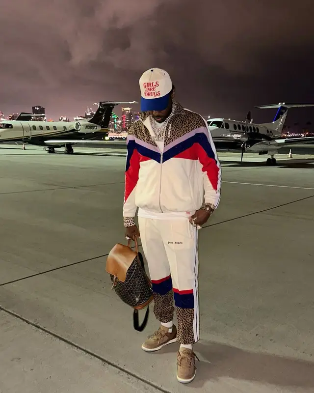 Fabolous outfit in Palm Angels, Jordan, and Goyard, 2023