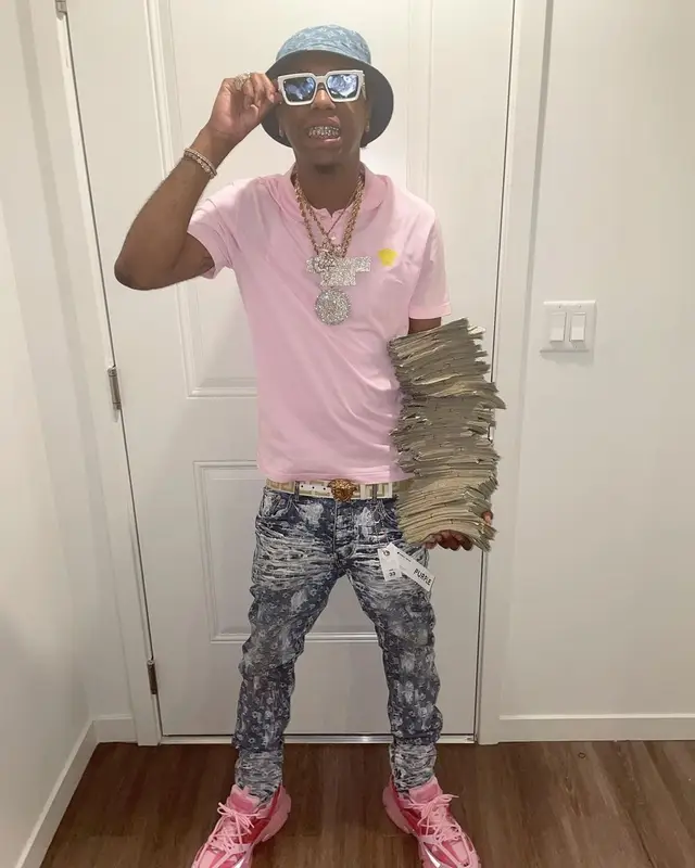 Goldenboy Countup outfit in Versace, Purple Brand, and Louis Vuitton, 2022