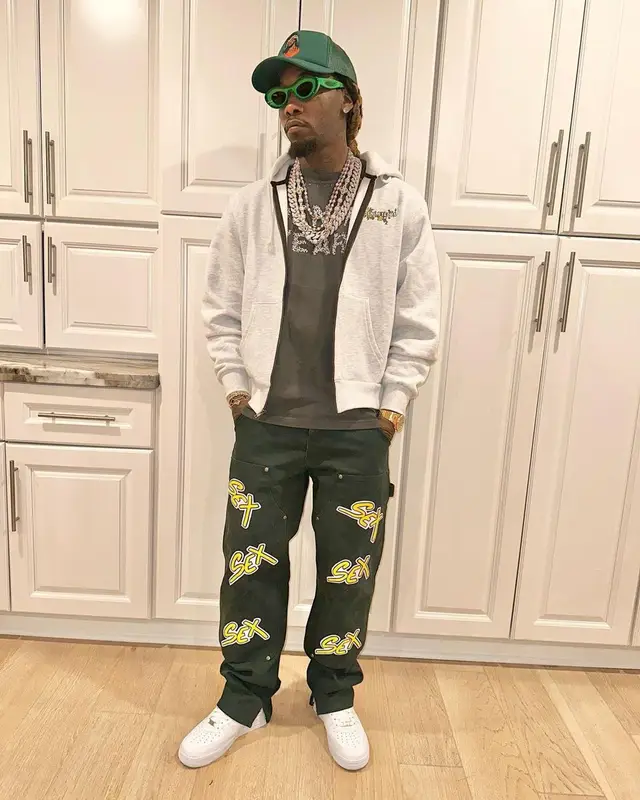 Offset outfit in Nike, Bottega Veneta, and Denim Tears, 2023