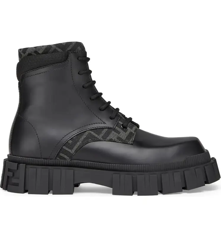 Fendi Force Ff Leather Lug-Sole Black Combat Boots $1390