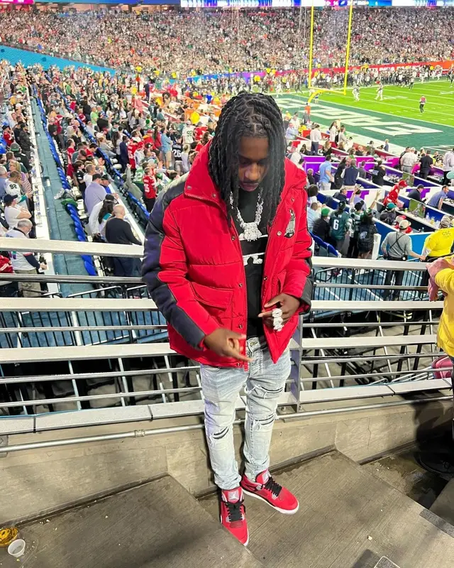 Polo G outfit in Avirex, Amiri, and Jordan, 2023