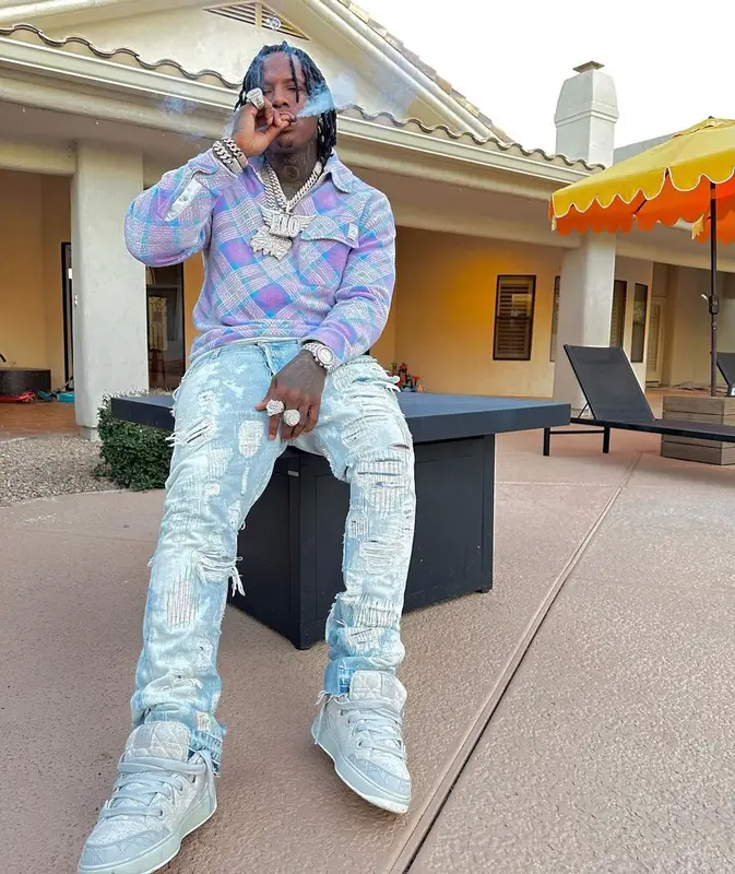 Moneybagg Yo outfit in Dior and ERL, 2023