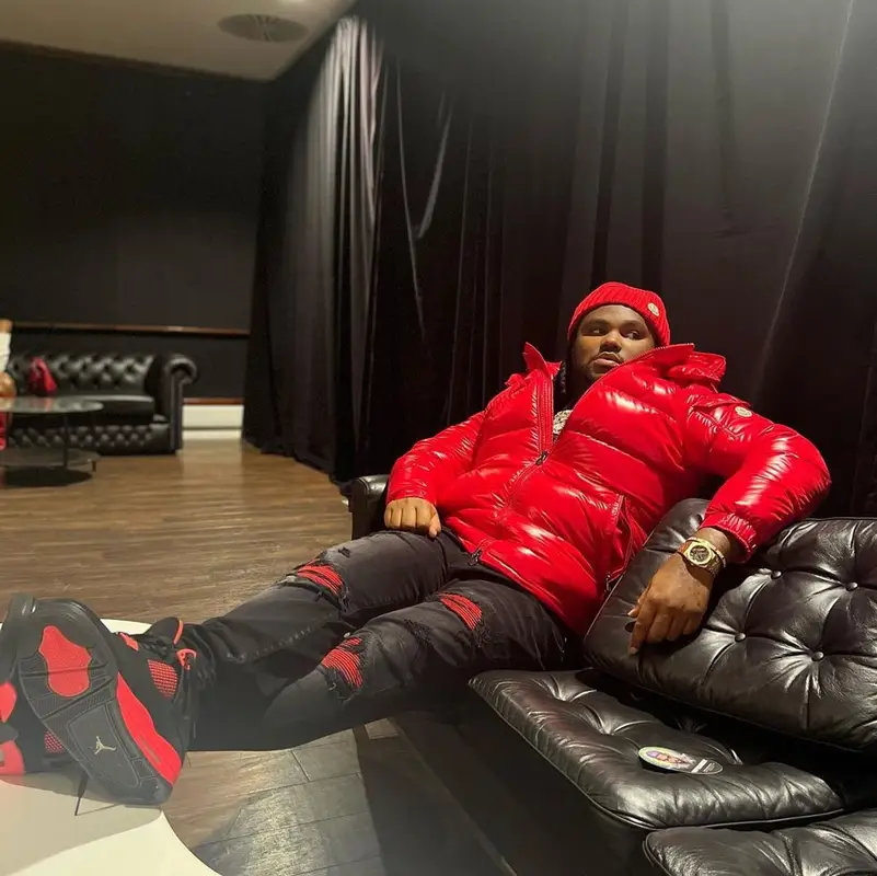 Tee Grizzley outfit in Amiri, Jordan, and Moncler, 2023