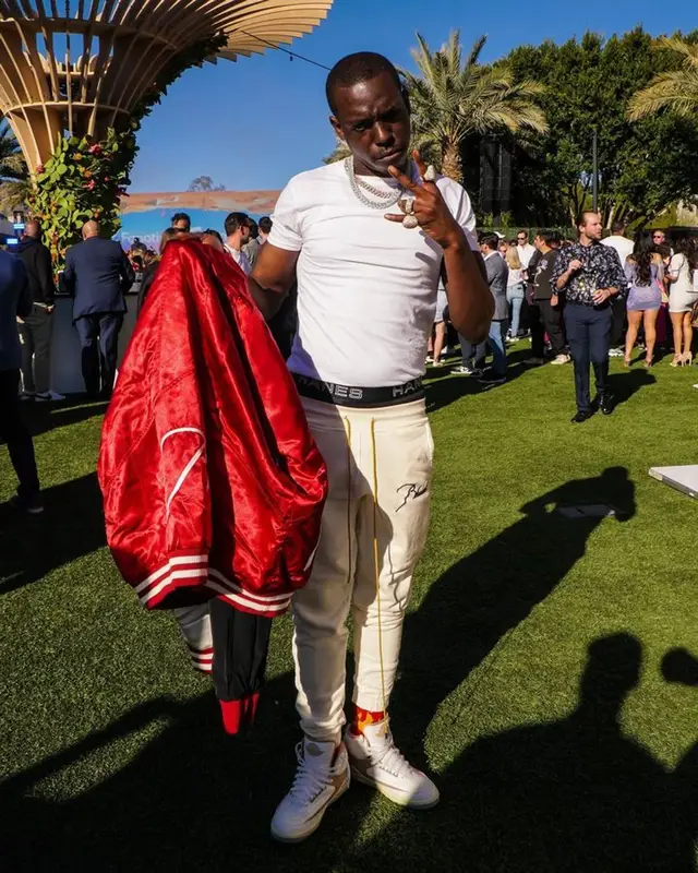 Bobby Shmurda outfit in Rhude and Jordan, 2023