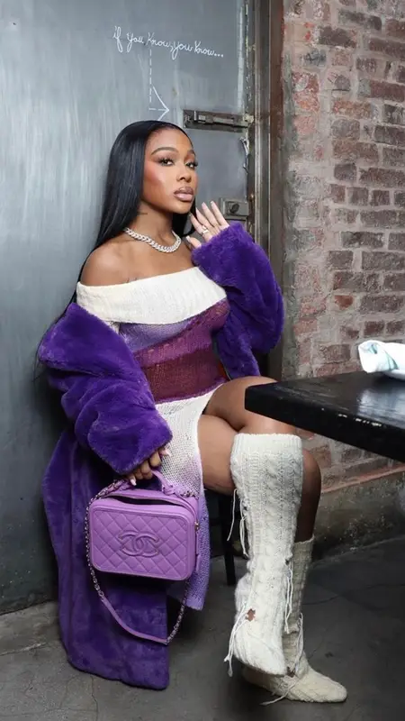 Jayda Wayda outfit in Acne Studios, Burberry, and Pretty Little Thing, 2023