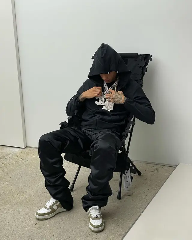 Central Cee outfit in Post Archive Faction, Bape, and Off-White, 2023