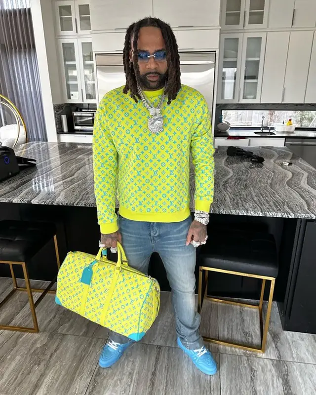 Money Man outfit in Louis Vuitton and Amiri, 2023