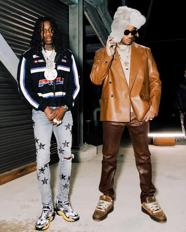 Polo G outfit in Polo Ralph Lauren, Amiri, and Louis Vuitton, 2023