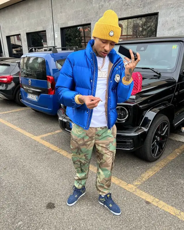 Fredo outfit in Jordan, Moncler, and Palm Angels, 2023
