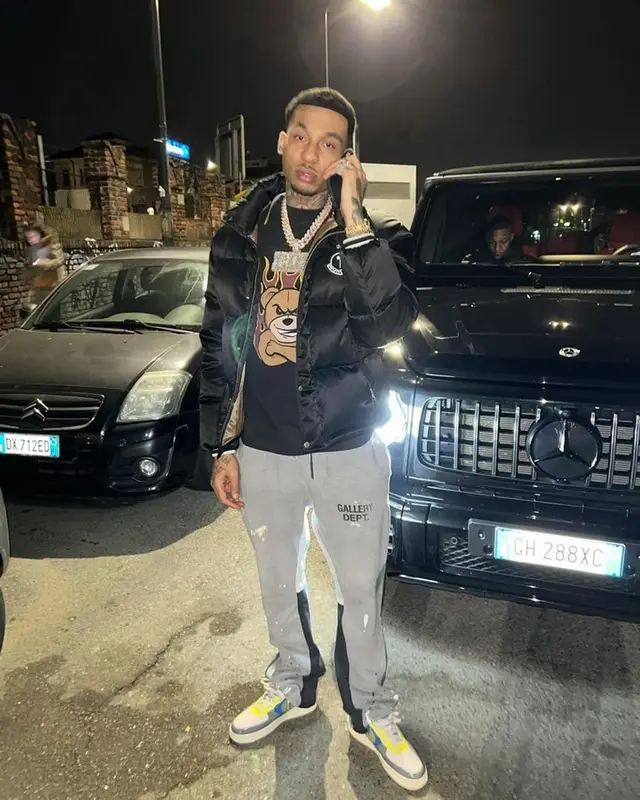 Fredo outfit in Moncler, Gallery Dept., and Palm Angels, 2023