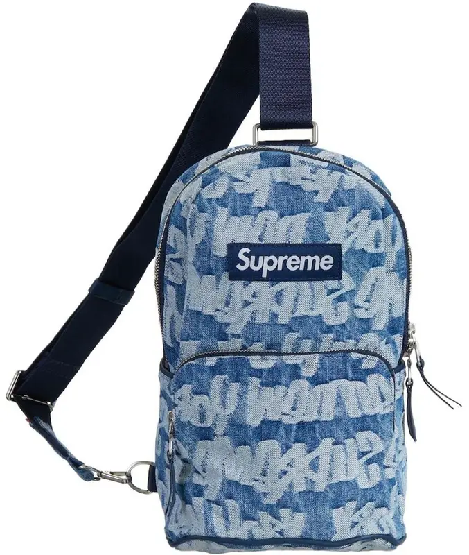 Supreme Fat Tip Jacquard Blue Denim Sling Bag $189