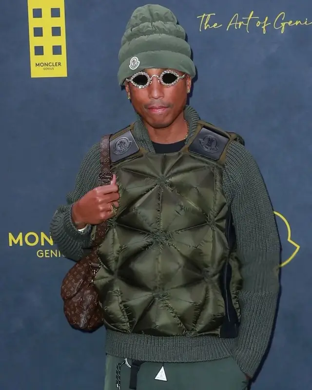 Pharrell Williams outfit in Louis Vuitton, Tiffany&Co, and Pharrell Williams Merch, 2023