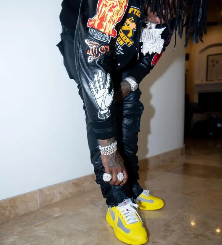 Moneybagg Yo outfit in Givenchy, Prada, and Bstroy, 2023