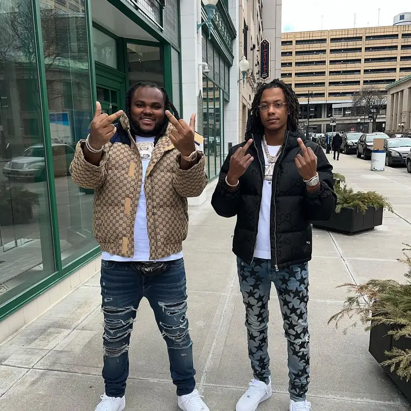 Tee Grizzley outfit in Gucci, Amiri, and Saint Laurent, 2023