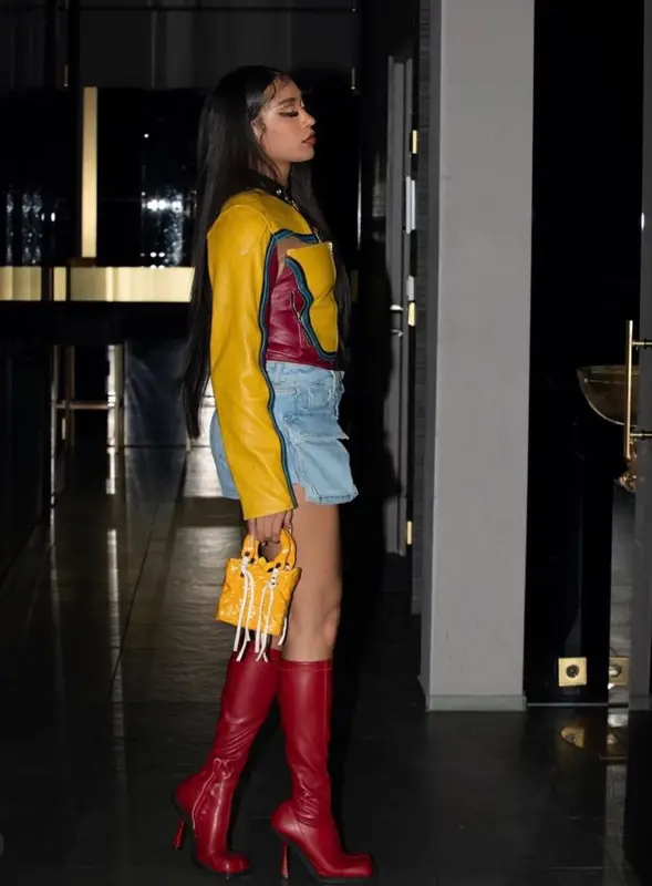 Bia outfit in Jean Paul Gaultier, Loewe, and The Attico, 2023
