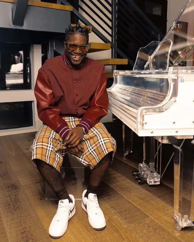 Lil Yachty outfit in Kapital, Burberry, and Nike, 2023