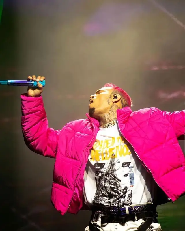 Chris Brown outfit in Dior, Denim Tears, and ERL, 2023