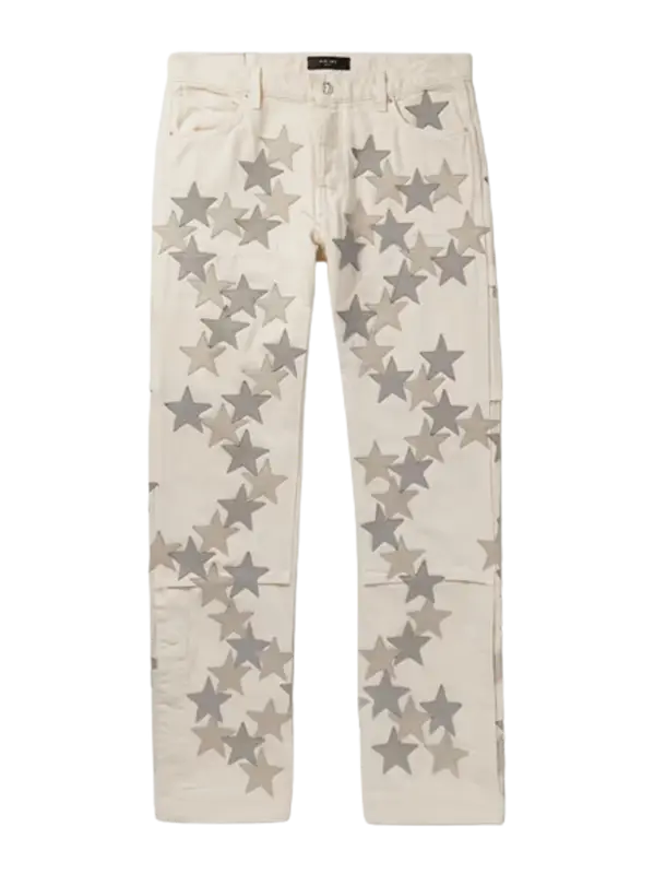 Amiri White Carpenter Straight-Leg Leather-Appliquéd Jeans $2590