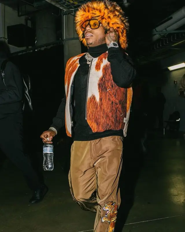 Jacquees outfit in Stussy, Market, and Tom Ford, 2023