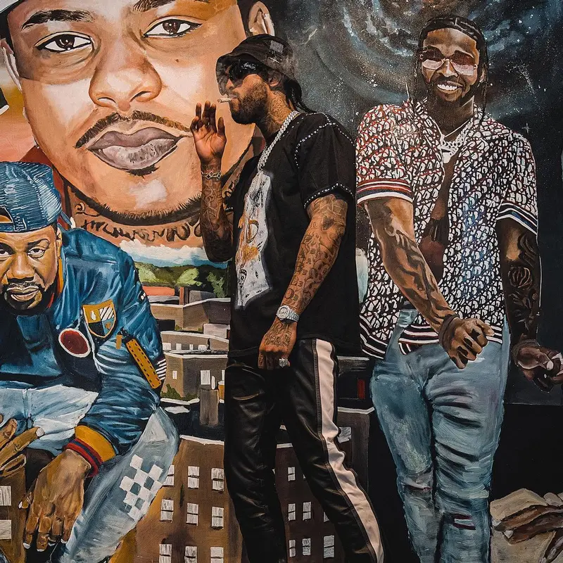 Dave East outfit in Jordan, Sanity4eva, and New Balance, 2023