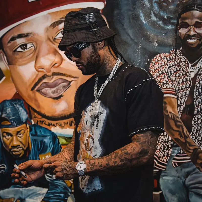 Dave East outfit in Jordan, Sanity4eva, and New Balance, 2023
