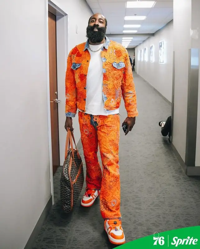 James Harden outfit in Louis Vuitton and Goyard, 2023