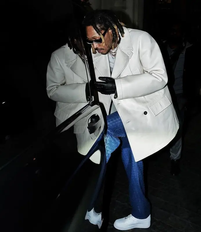 Future outfit in Bottega Veneta, Nike, and Prada, 2023