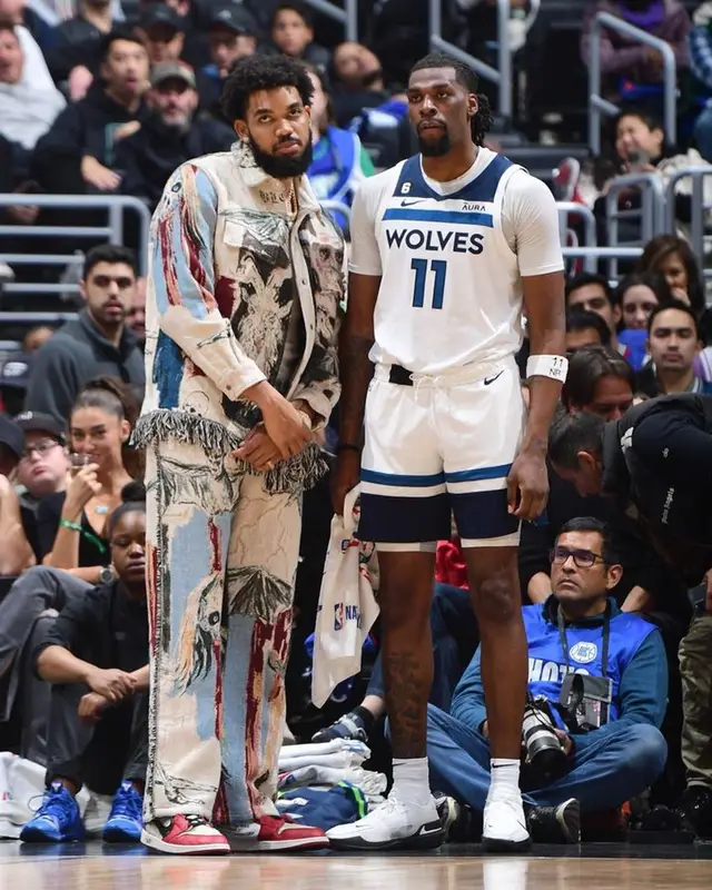 Karl Anthony Towns outfit in Amiri, Nike, and Off-White, 2023