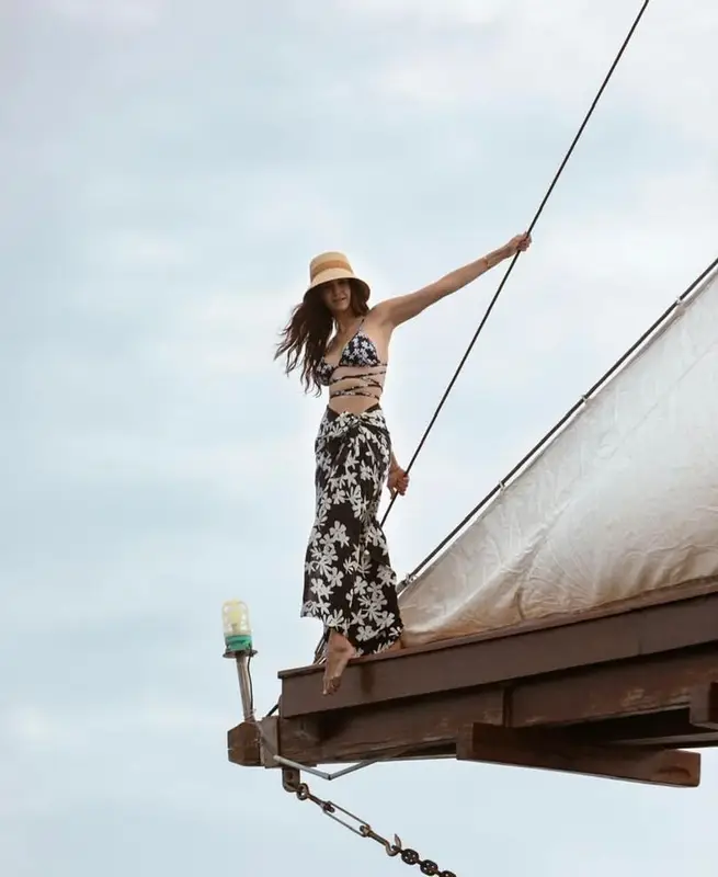 Nina Dobrev outfit in Lemlem and Smallable, 2023
