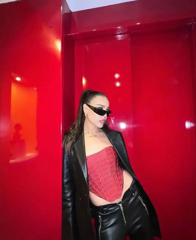 Danna Paola outfit in Off-White, Zara, and Prada, 2023