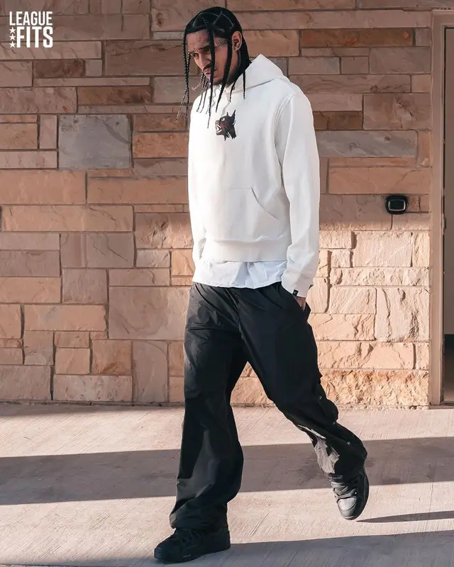 Jordan Clarkson outfit in Tuff Crowd, ASAP Rocky Merch, and Under Armour, 2023